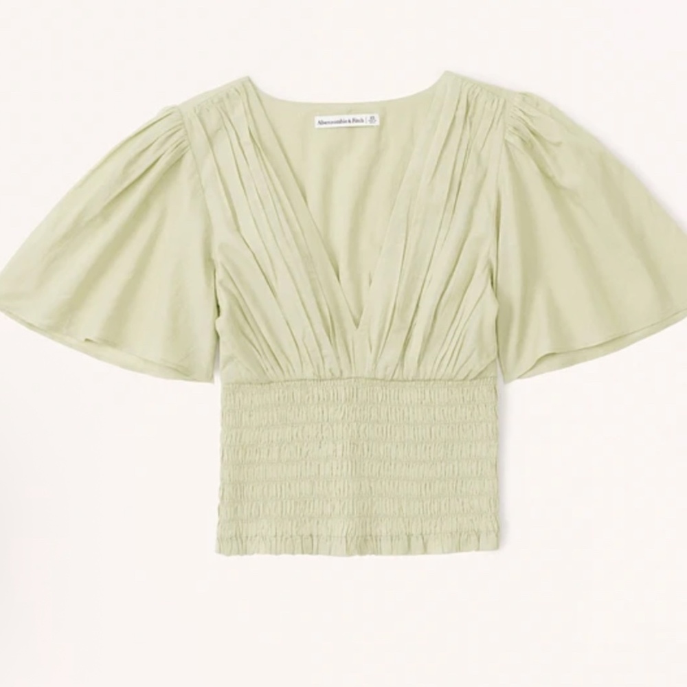 Abercrombie & Fitch Flutter Sleeve Smocked Waist Top